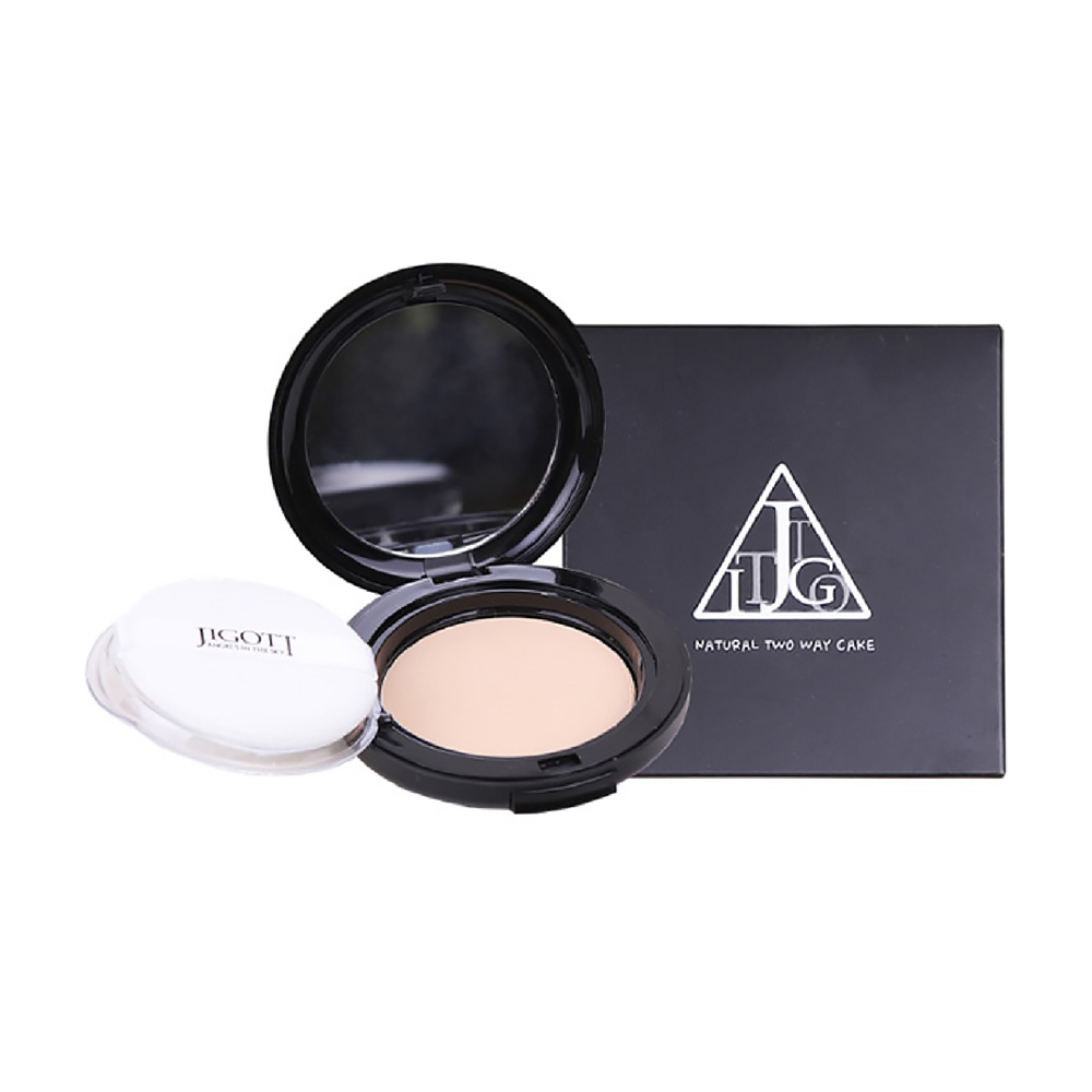 Компактна матувальна пудра для обличчя Jigott Natural Two Way Cake з колагеном, 23 Natural Beige, 12 г
